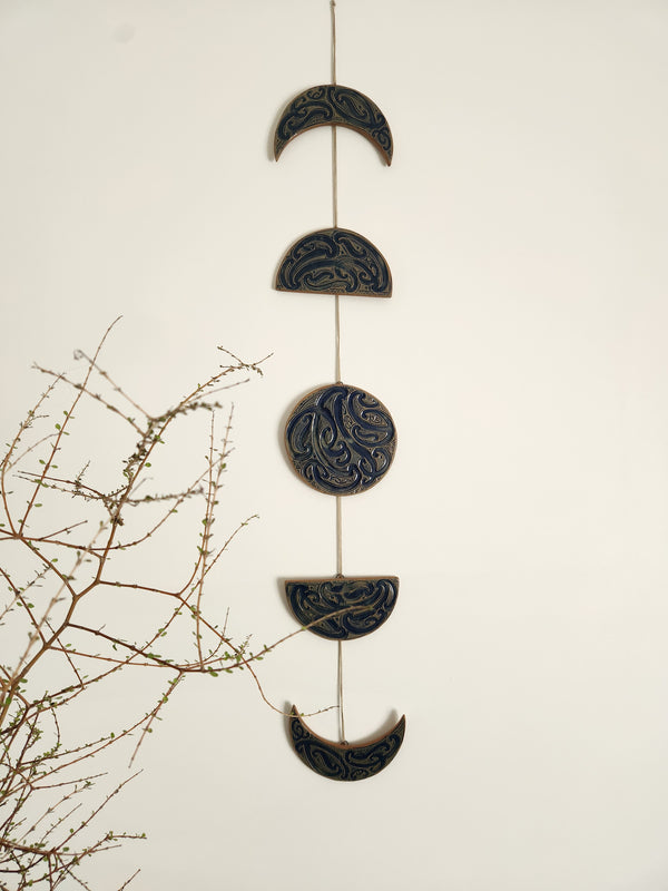 Ngā mata o te marama- Ceramic moon phases: Midnight Navy on Toast