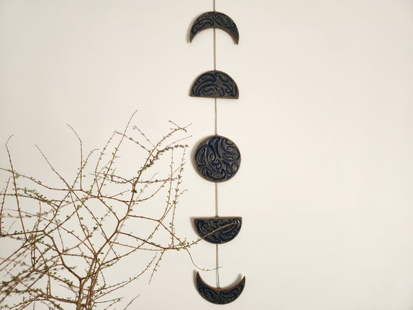 Ngā mata o te marama- Ceramic moon phases: Midnight Navy on Toast