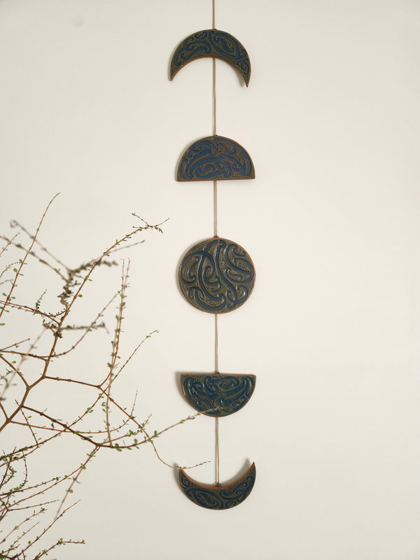 Ngā mata o te marama- Ceramic moon phases: Blue on Toast