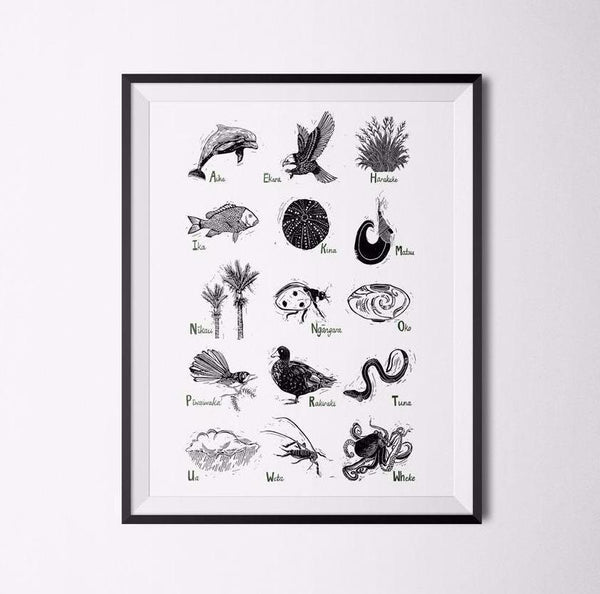 Te Reo Māori Illustrated Alphabet Poster - Digital Download