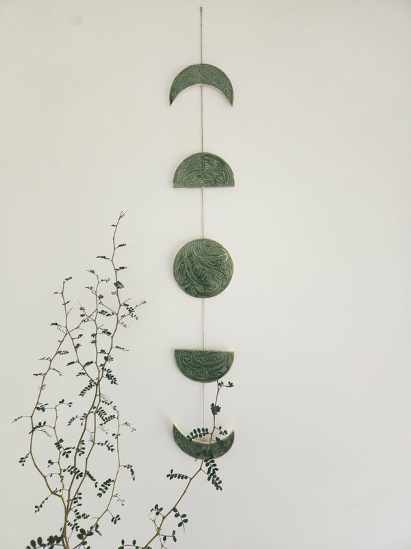 Ngā mata o te marama- Ceramic moon phases: Forest Green