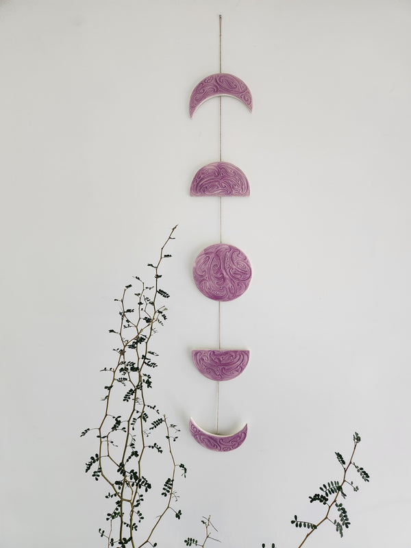 Ngā mata o te marama- Ceramic moon phases: Lilac