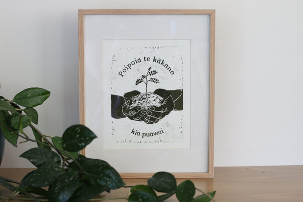 Poipoia te Kākano, kia puāwai Woodblock Print (Unframed)