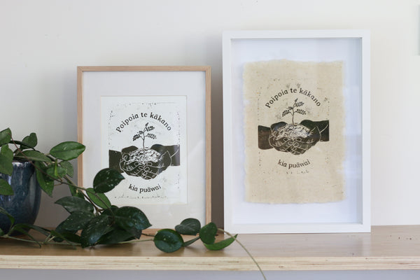 Poipoia te Kākano, kia puāwai Woodblock Print (Unframed)