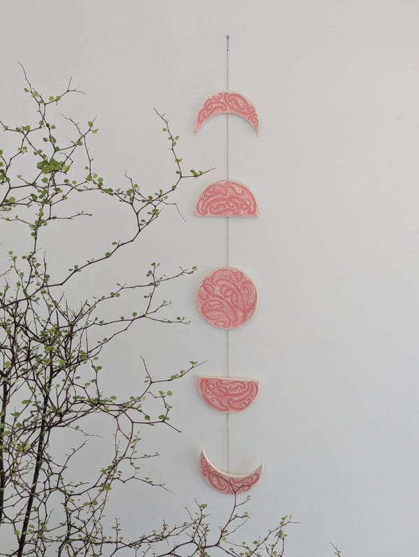 Ngā mata o te marama- Ceramic moon phases: Coral