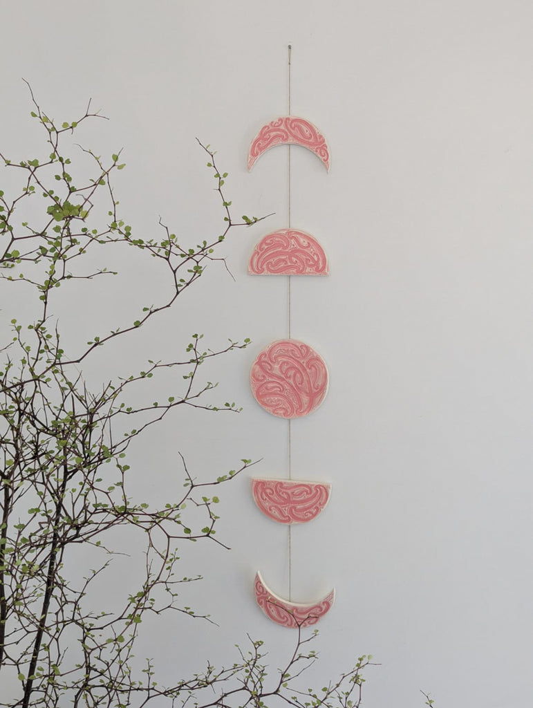 Ngā mata o te marama- Ceramic moon phases: Coral