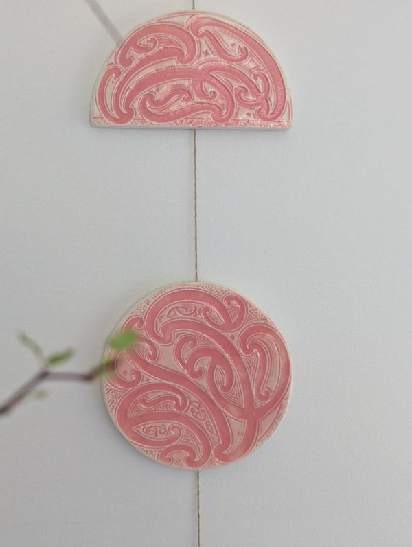 Ngā mata o te marama- Ceramic moon phases: Coral