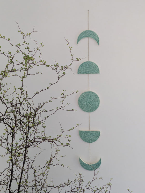 Ngā mata o te marama- Ceramic moon phases: Teal