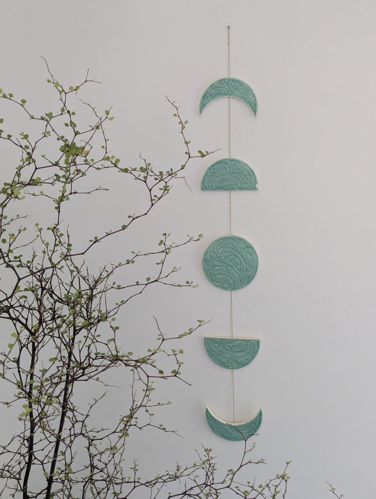 Ngā mata o te marama- Ceramic moon phases: Teal