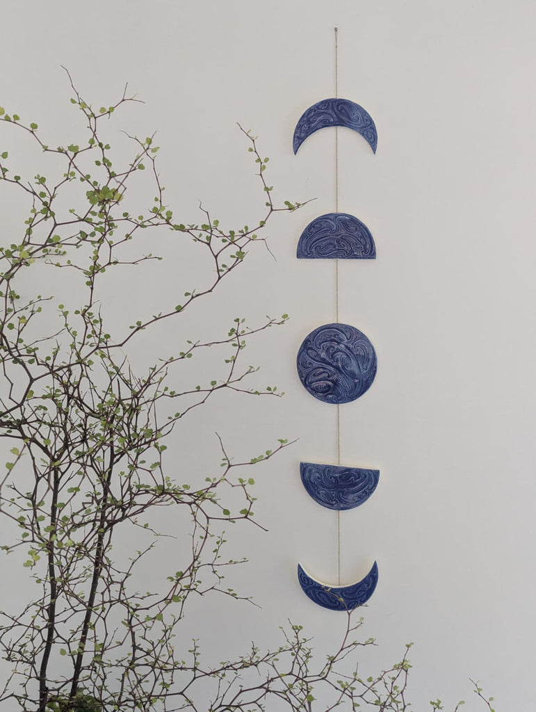 Ngā mata o te marama- Ceramic moon phases: Midnight Blue